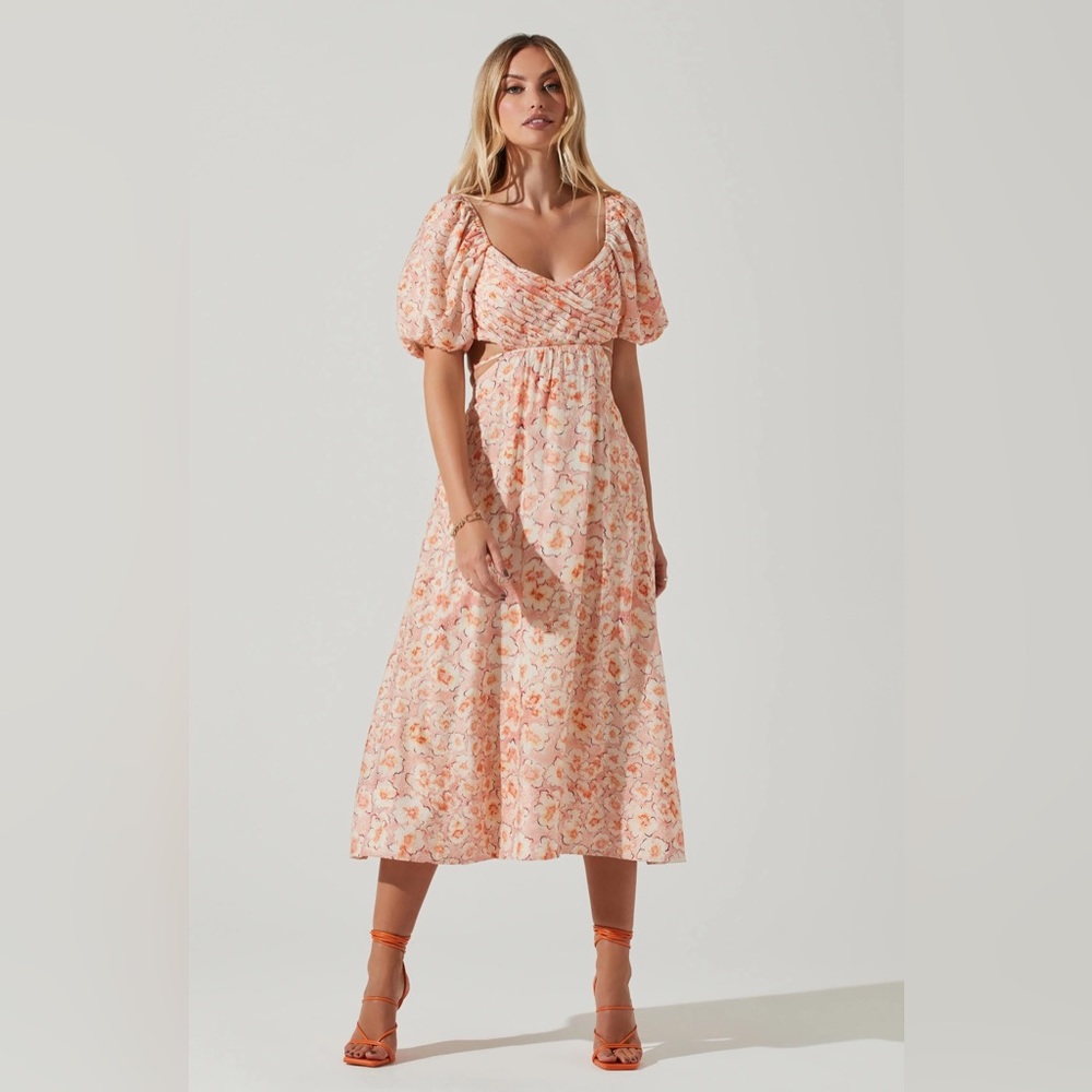 ASTR the Label - Talina Floral Cutout Midi Dress - Orange Floral - Size S